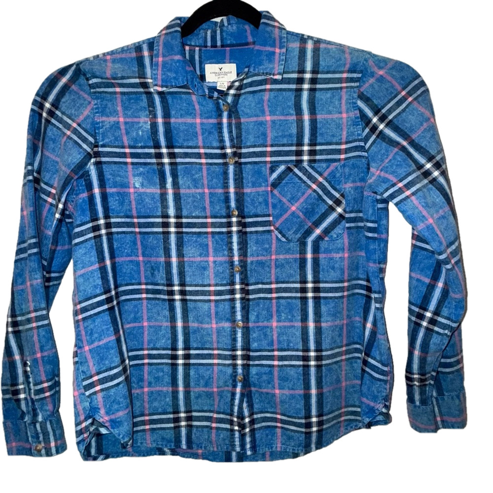 American Eagle Outfitters Acid wash look Button Down Shirt Blue Green Large